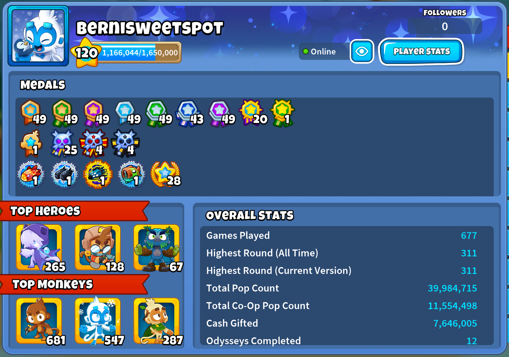 My Bloons TD 6 profile stats