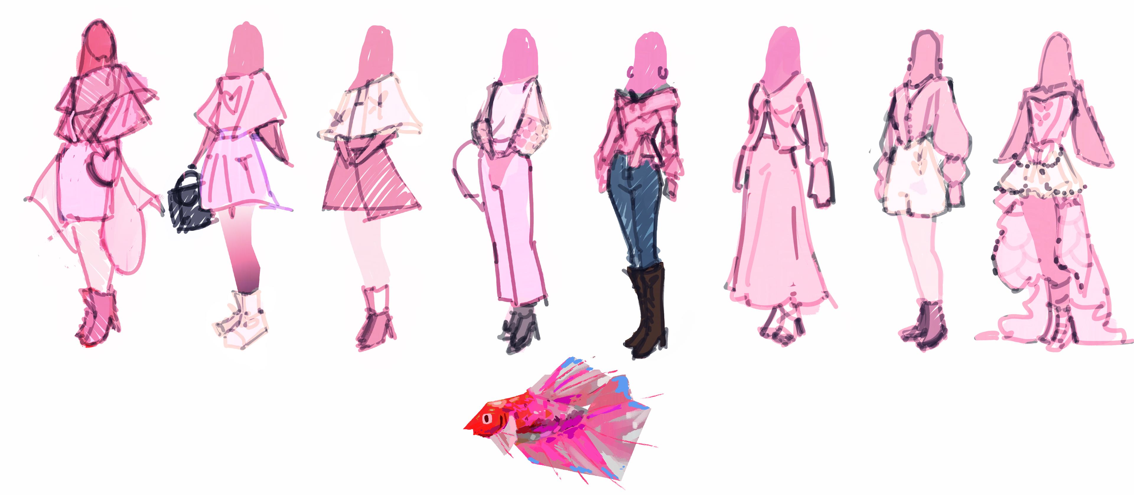 Betta fish outfit concepts, by Alex Ward