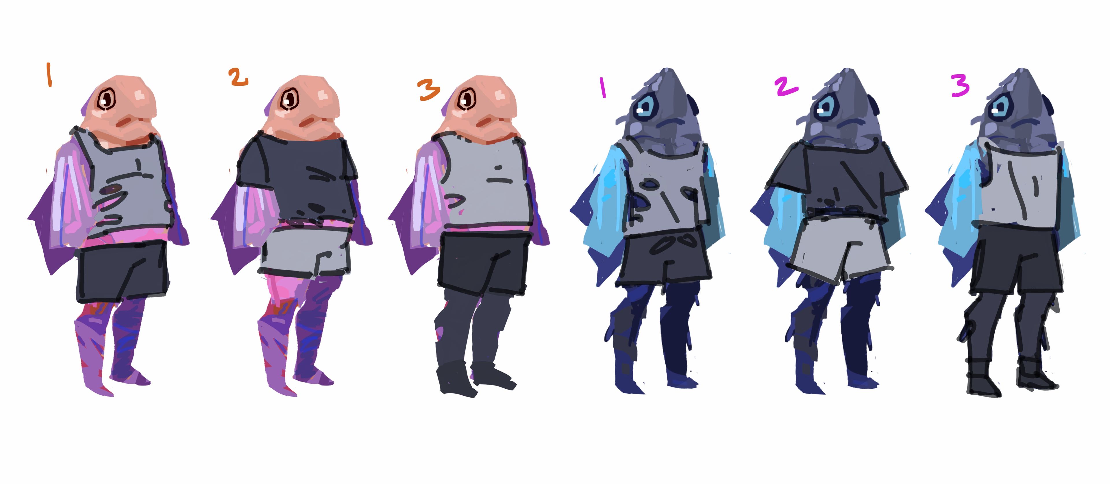 Blob fish outfit concepts, by Alex Ward